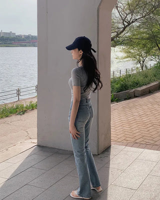 Semi-bootcut denim pants