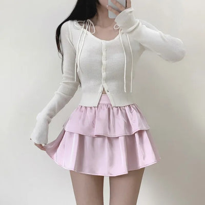 Ribbon Tie Slim Cardigan Knit