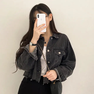Cropped black denim jacket