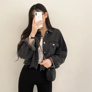 Cropped black denim jacket