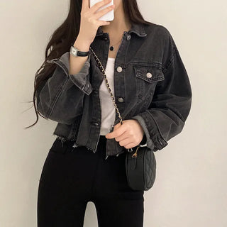 Cropped black denim jacket