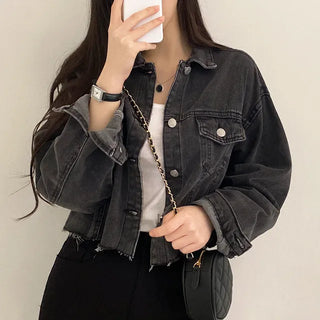 Cropped black denim jacket