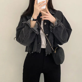 Cropped black denim jacket