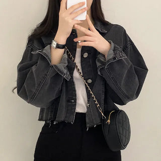 Cropped black denim jacket