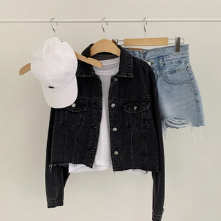 Cropped black denim jacket