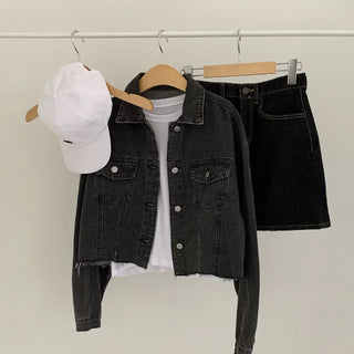Cropped black denim jacket