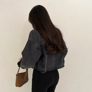 Cropped black denim jacket
