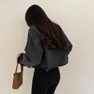 Cropped black denim jacket