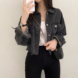 Cropped black denim jacket