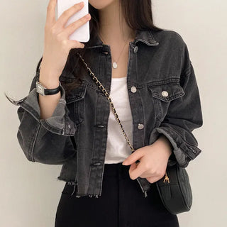Cropped black denim jacket