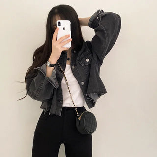 Cropped black denim jacket