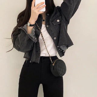 Cropped black denim jacket