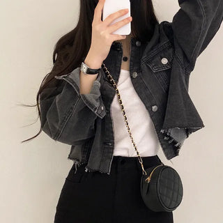Cropped black denim jacket