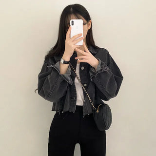 Cropped black denim jacket
