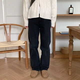 [Fleece-lined] Elastic Wide Denim Pants