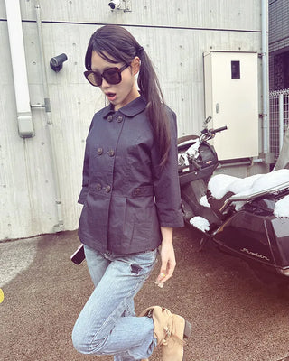 Round collar cropped sleeve double jacket
