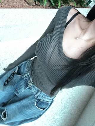 See-through V-neck knit (5 colors)