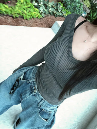 See-through V-neck knit (5 colors)