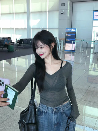 See-through V-neck knit (5 colors)