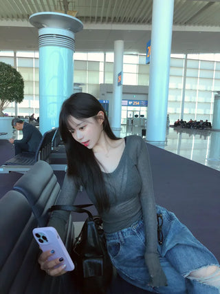 See-through V-neck knit (5 colors)