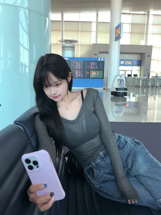 See-through V-neck knit (5 colors)