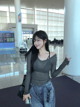 See-through V-neck knit (5 colors)