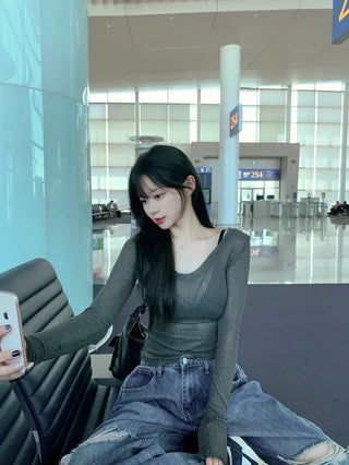 See-through V-neck knit (5 colors)