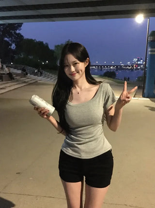 Slim Shirred Short-Sleeve T-Shirt