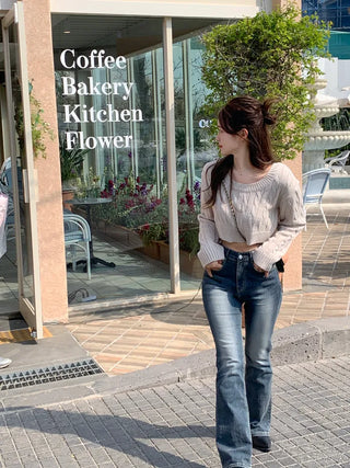 Round neck cropped twist knit (5 colors)