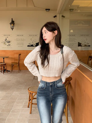 Round neck cropped twist knit (5 colors)