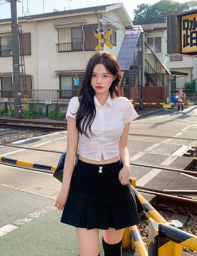 Span Slim Cropped Short-Sleeve Shirt