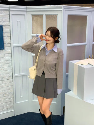 Shirt-layered cardigan