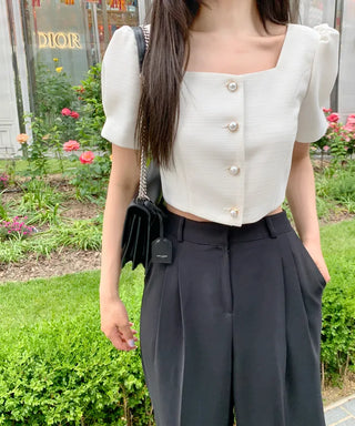 Short-sleeved tweed jacket blouse (2 colors)