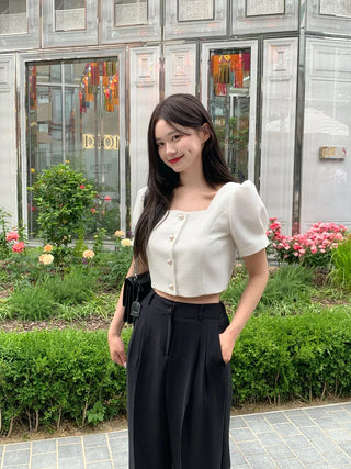 Short-sleeved tweed jacket blouse (2 colors)