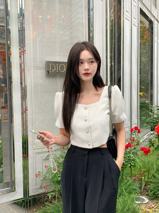 Short-sleeved tweed jacket blouse (2 colors)
