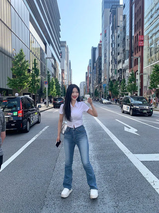 Span Slim Cropped Short-Sleeve Shirt