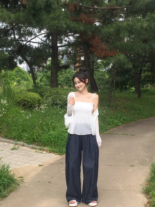 String Wide Summer Low Denim Pants