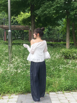 String Wide Summer Low Denim Pants