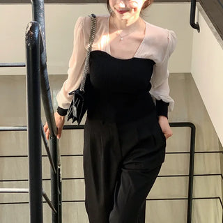 Chiffon knit top blouse