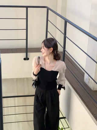Chiffon knit top blouse