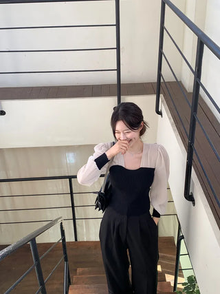 Chiffon knit top blouse