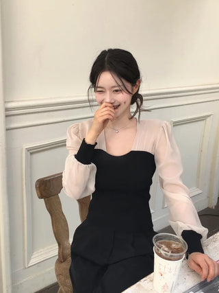 Chiffon knit top blouse