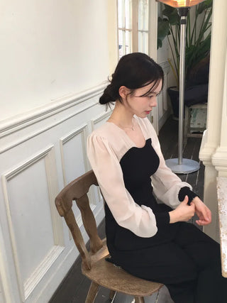Chiffon knit top blouse