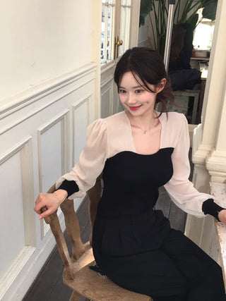 Chiffon knit top blouse