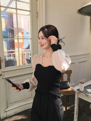 Chiffon knit top blouse