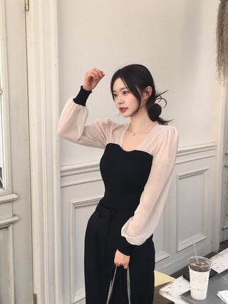 Chiffon knit top blouse