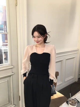 Chiffon knit top blouse