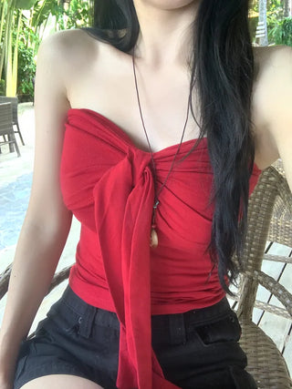 [With cups] Ribbon strap tube top