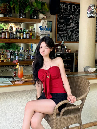 [With cups] Ribbon strap tube top