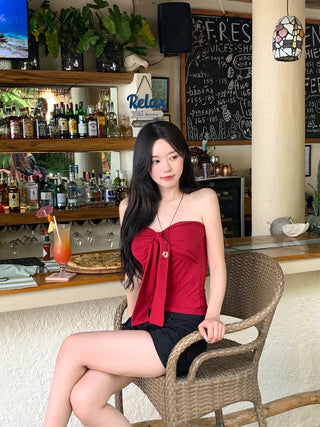 [With cups] Ribbon strap tube top